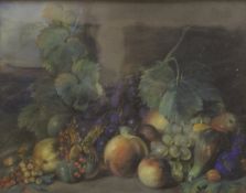 19TH CENTURY ENGLISH SCHOOL "Fruit on a ledge", still life study, pastel,