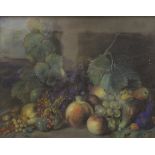 19TH CENTURY ENGLISH SCHOOL "Fruit on a ledge", still life study, pastel,