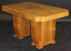 DAVID BERESFORD (AKA BERESOFSKY) An Art Deco walnut and cross banded dining table on twin pedestal