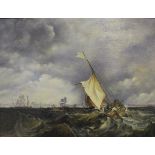 19TH CENTURY ENGLISH SCHOOL "A Brighton fishing boat and distant vessels off a port 1881",