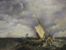 19TH CENTURY ENGLISH SCHOOL "A Brighton fishing boat and distant vessels off a port 1881",