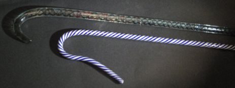 A Nailsea walking stick with triple strand Helix ribbons,