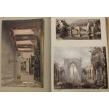 A scrapbook containing various watercolours, engravings, etchings, etc,