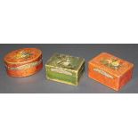 A collection of three 18th Century French lacquered boxes with unusual brass hinges and clasp,