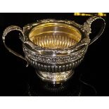 A William IV silver twin-handled sugar basin with shell decorated rim and Tudor style Rose