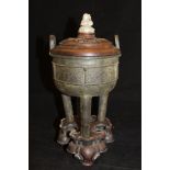 A 19th Century Chinese bronze censer with two loop handles,