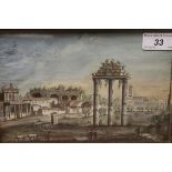 18TH CENTURY ROMAN SCHOOL "Grand building with figures", watercolour, unsigned, 16 cm x 23.