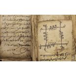 A 19th Century or earlier leather bound book with hand-written pages in Arabic and Middle Eastern,