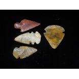 Four stone age flint arrow heads CONDITION REPORTS Unknown where from - condition as