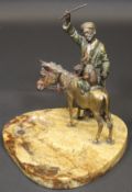 FRANZ BERGMAN (1861-1936) cold painted bronze figural group study of monkey riding donkey with