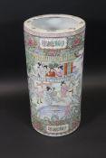 A 20th Century Chinese Famille Rose and polychrome decorated cylinder stick stand decorated with