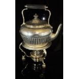 An Edwardian silver spirit kettle on stand with burner (by Brooke & Son, Edinburgh, 1903),