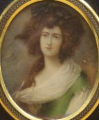 CIRCA 1800 ENGLISH SCHOOL "Fanny Raymond-Barker" a miniature portrait study, half-length,