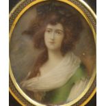 CIRCA 1800 ENGLISH SCHOOL "Fanny Raymond-Barker" a miniature portrait study, half-length,