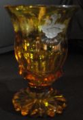 A 19th Century Bohemian Amber Crystal glass goblet with bell shaped bowl,