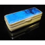 A 19th Century yellow metal lapis lazuli set vesta box with hinged lid,