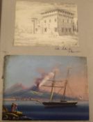 A scrapbook containing various watercolours, drawings and engravings / etchings,