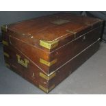 A 19th Century mahogany and brass bound Campaign writing slope or desk with green velvet rests and