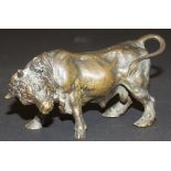 A 19th Century Continental bronze figure of a bull charging, approx 13.