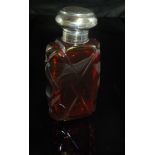 A white metal topped ruby glass scent bottle of rectangular form, 8.