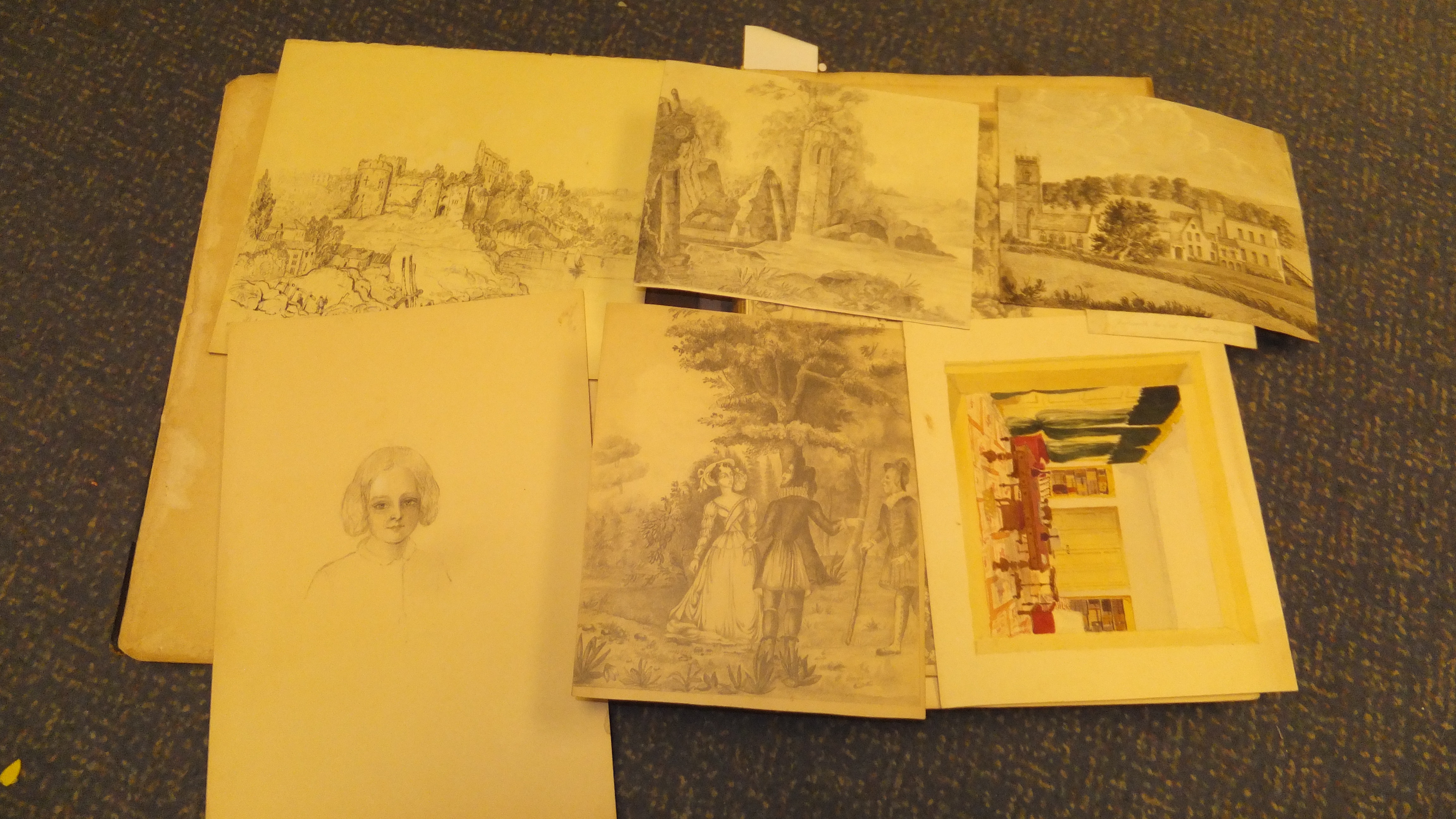 A scrapbook containing various watercolours, engravings, etchings, etc, - Image 2 of 52