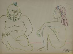 AFTER PICASSO (1881-1973) "Seated nude couple", signed and dated 27 1 54 and No'd.