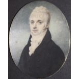 CIRCA 1800 ENGLISH SCHOOL "Gentleman in black coat and white stock with coiffured hair",