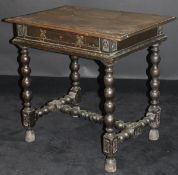 A 17th Century and later oak side table, the plank top above a single frieze drawer,