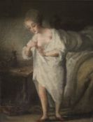 18TH CENTURY CONTINENTAL SCHOOL "Young woman in nightdress", oil on panel, unsigned,