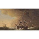 19TH CENTURY DUTCH SCHOOL "Shipping in a storm", oil on panel, unsigned, 10.7 cm x 16.