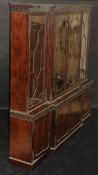 An Edwardian mahogany Chippendale revival break-front bookcase,