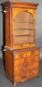 A 19th Century miniature mahogany display cabinet on chest with cavetto moulded cornice above a