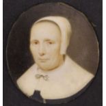17TH CENTURY ENGLISH SCHOOL "Woman in mop cap and white collar", miniature portrait study,