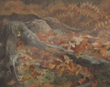 ARCHIBALD THORBURN (1860-1935) "Tree stump with autumnal leaves and moss", watercolour,