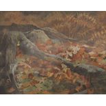 ARCHIBALD THORBURN (1860-1935) "Tree stump with autumnal leaves and moss", watercolour,