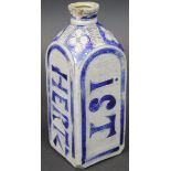 An unusual 18th Century Westerwald salt glazed stoneware bottle circa 1750,