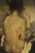 20TH CENTURY ENGLISH SCHOOL "Nude", a study from behind, oil on board, unsigned,
