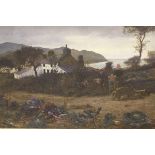 JAMES HEY DAVIES (1844-1926) "Gossips", a coastal landscape with cottages,