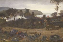 JAMES HEY DAVIES (1844-1926) "Gossips", a coastal landscape with cottages,