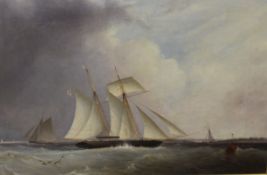 ROBERT STRICKLAND THOMAS (1787-1853) "Twin masted sailing vessel approaching harbour with further