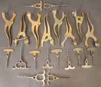 A collection of eight Patent Lever corkscrews including "Lund", "Holborn", "Tangent" and others,