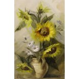 GRIMLEY? (BRISTOL ARTIST) (20th Century) "Sunflowers in a jug", oil on canvas,