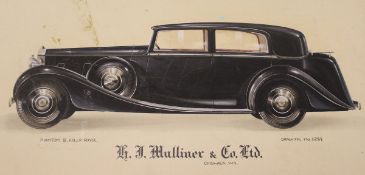 H J MULLINER & CO LIMITED "Phantom III.Rolls Royce.Drawing No 6289", a watercolour gouache study 27.