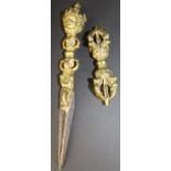 A 19th Century Tibetan brass handled ceremonial sacrificial kila dagger,