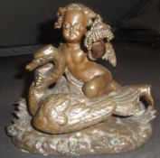 19TH CENTURY ENGLISH SCHOOL "Cherub and Swan", a figural group of cherub riding swan,