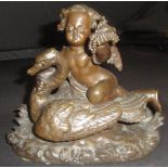 19TH CENTURY ENGLISH SCHOOL "Cherub and Swan", a figural group of cherub riding swan,