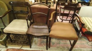 Ten assorted chairs to include a 19th Century elm seated carver chair with turned supports and