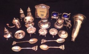 A collection of silver wares to include inkwell inscribed "The Tin Plate Workers Company 1607 6th