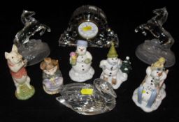 A small selection of glass and china wares to include decorative glass ornaments,