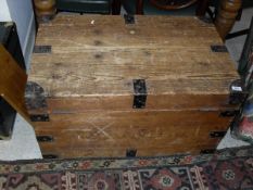 A Victorian iron bound pine trunk,